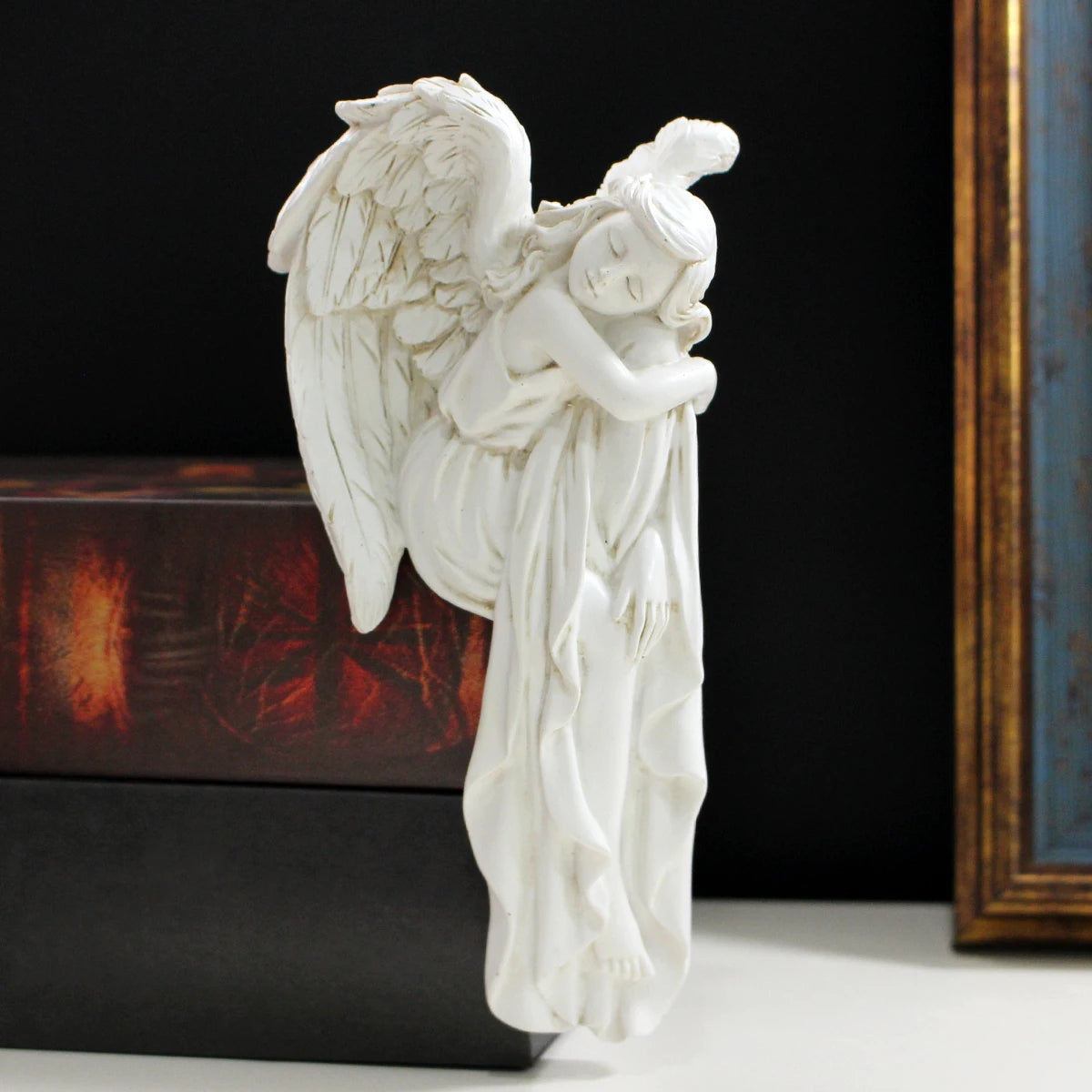 1 anjo direito e moldura da porta de anjo direito ornamento artesanato em resina, ornamento de decoração de casa, anjo requintado protegendo cada pla