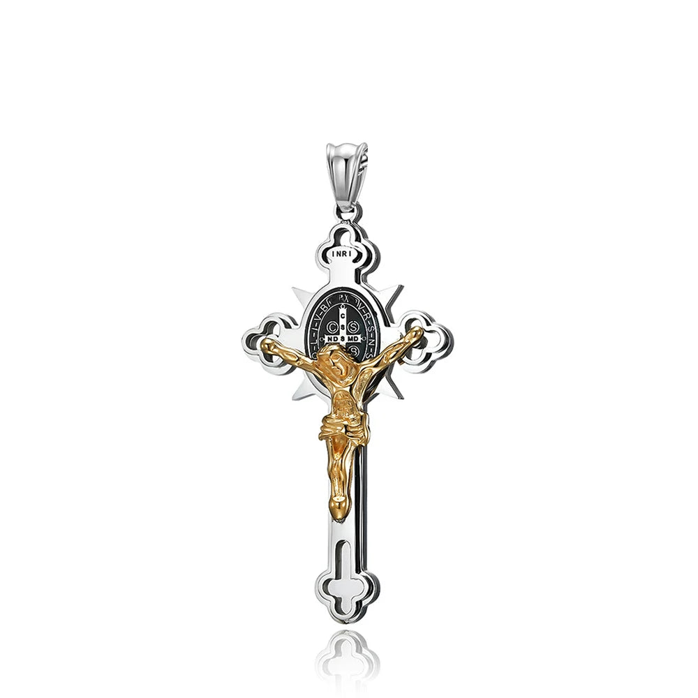 Colar Masculino com Cruz de São Bento em Aço Inoxidável 316L