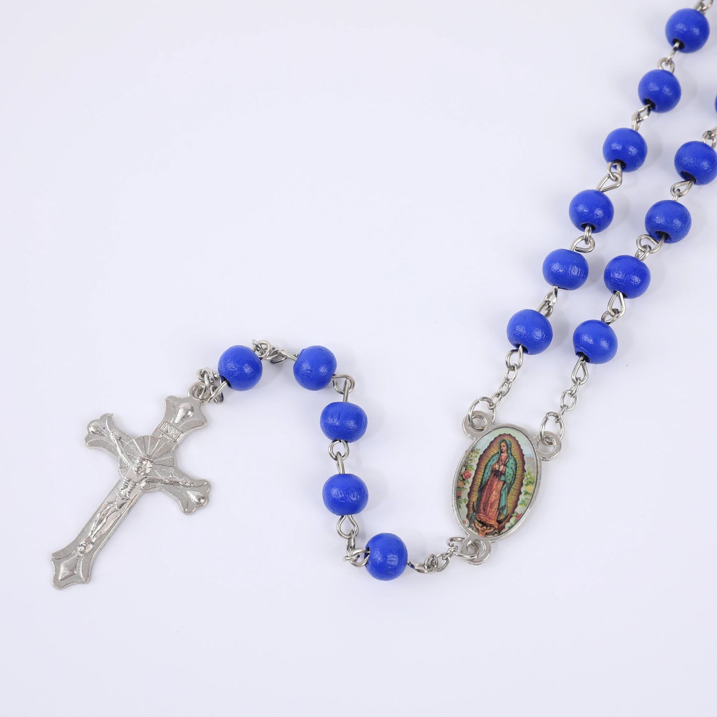 Colar de Rosário de Madeira para Mulheres e Homens, Pingente Religioso Virgem Maria Cruz, Cadeia de Contas Longas, Oração Católica, Jóias Festas, 6mm