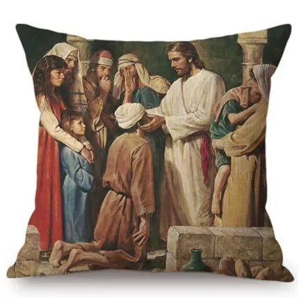 Jesus Cristo Retrato Almofada, Algodão, Linho, Pintura a Óleo, Arte Cristã, Decoração Do Carro, Fronha Home