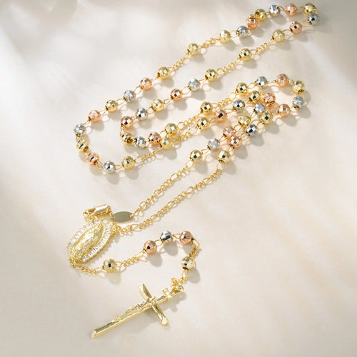 Colar Terço de Nossa Senhora de Guadalupe Banhado a Ouro 14k