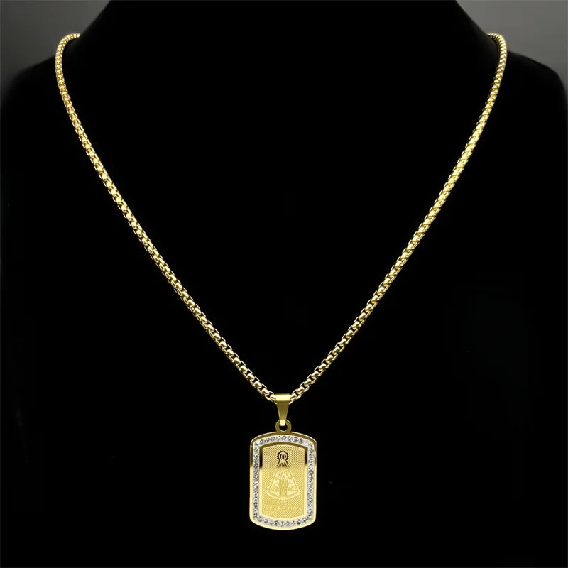 Colar Nossa Senhora Aparecida Dourado em Aço Inoxidável