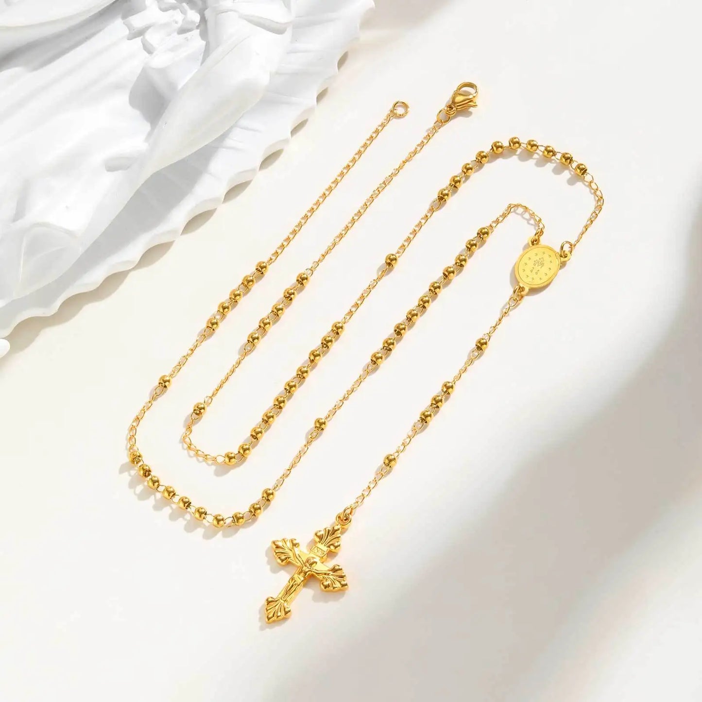 Colar Terço com Medalha Milagrosa de Aço Inoxidável