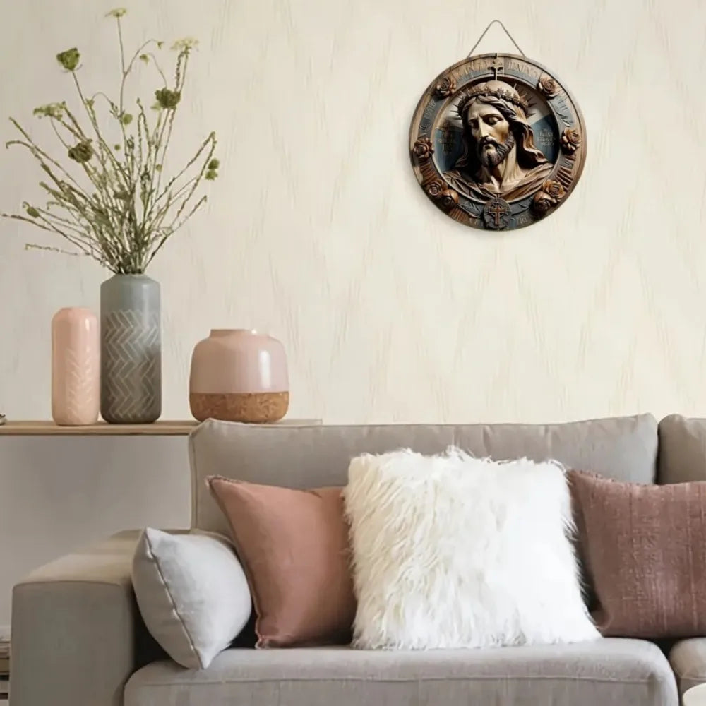 Placa Decorativa 2D de Jesus Cristo em Impressa Madeira - Estilo Retrô