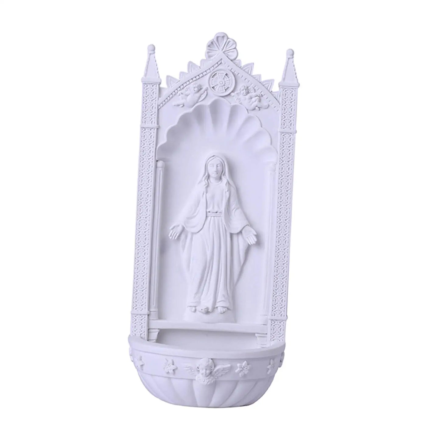 Pia Porta Água Benta de Resina da Virgem Maria