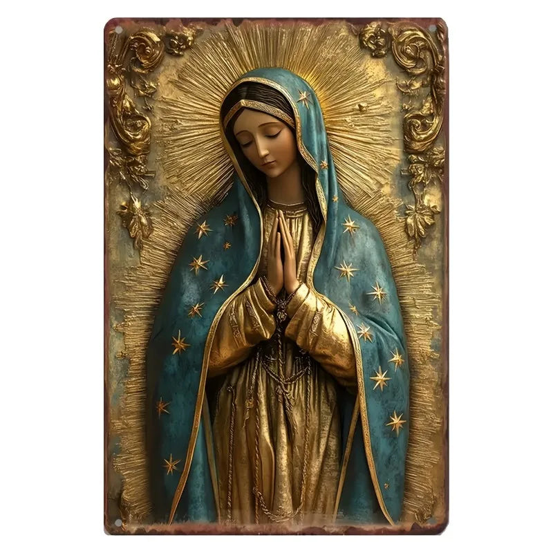 Placa Decorativa Nossa Senhora de Guadalupe em Tons Dourados