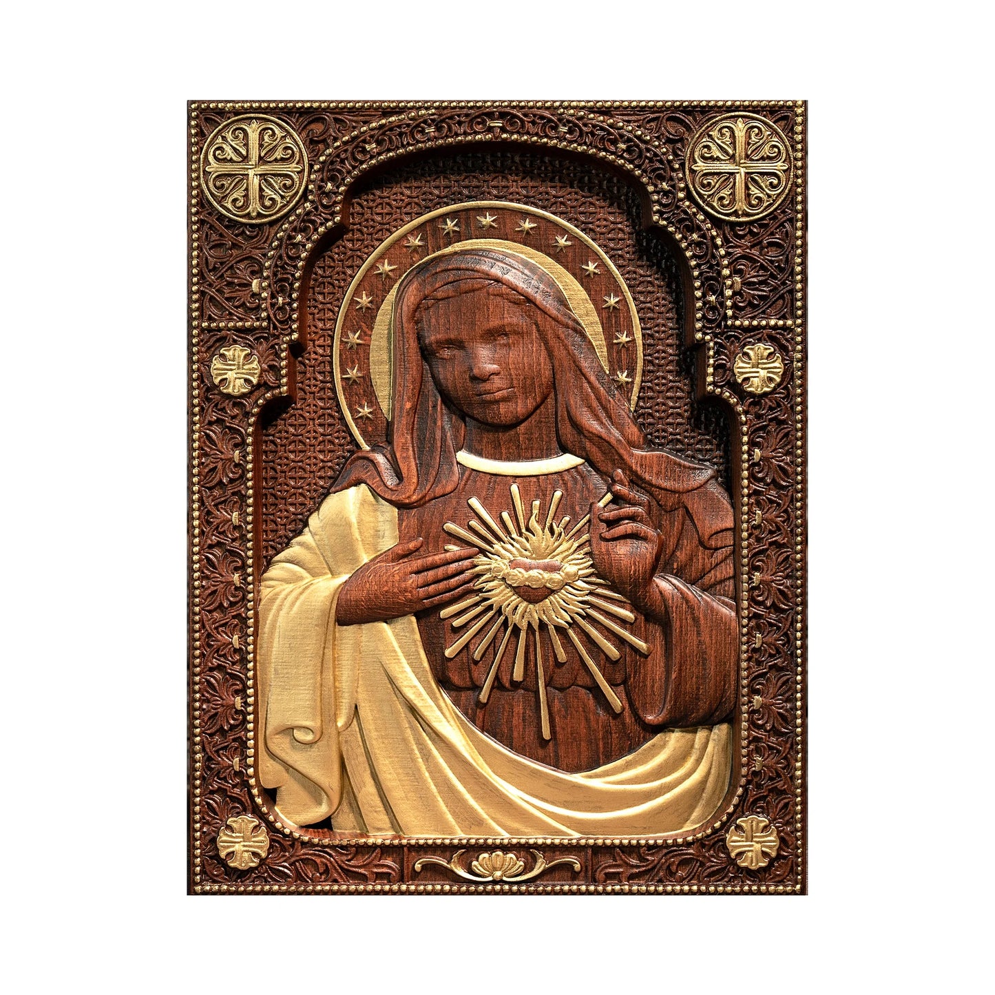 Escultura em madeira da Virgem Maria do Sagrado Coração, Coração Perfeito, Imagem Católica Santa, Igreja religiosa, Presente cristão, Decoração do lar