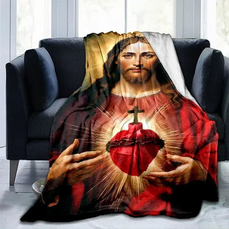 Cobertor Religioso Jesus Nossa Senhora e Sagrada Família - Conforto e Fé - 150x200 cm