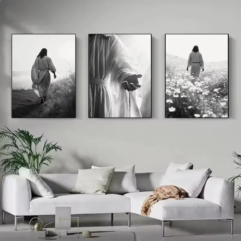 Preto e branco jesus fé cruz na colina cartaz impressão pintura em tela moderna religiosa arte da parede imagem para sala decoração casa