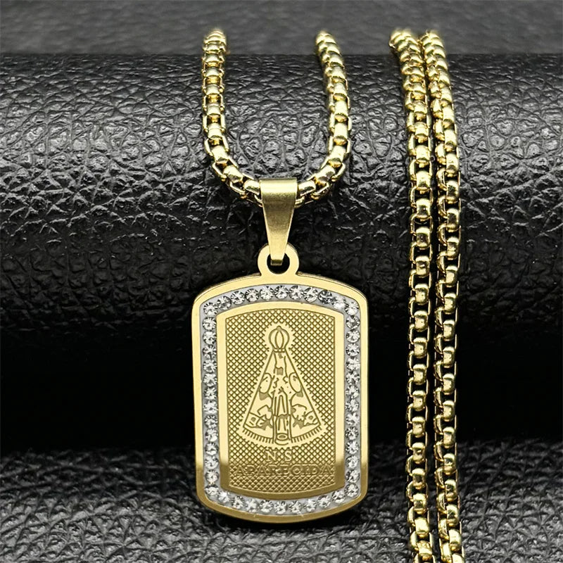 Colar Nossa Senhora Aparecida Dourado em Aço Inoxidável