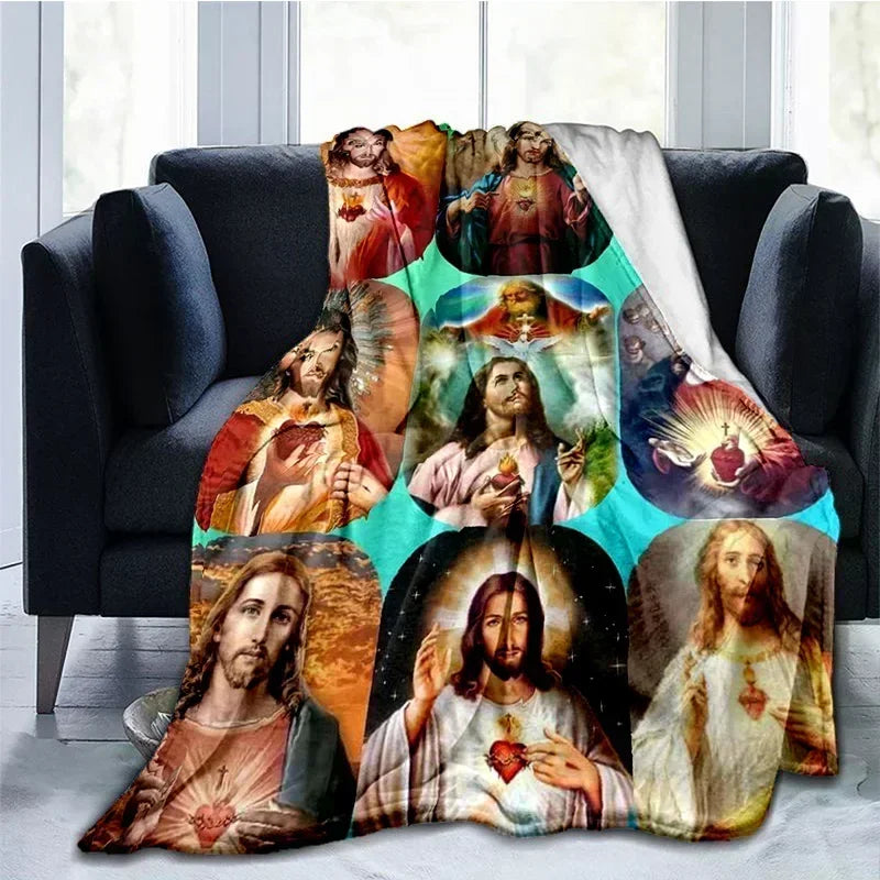Cobertor Religioso Jesus Nossa Senhora e Sagrada Família - Conforto e Fé - 150x200 cm