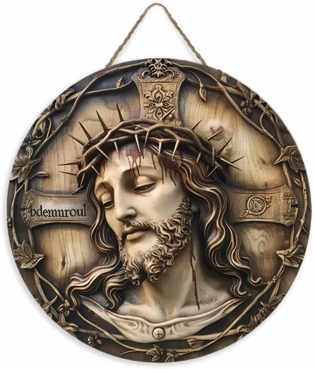 Placa Decorativa 2D de Jesus Cristo em Impressa Madeira - Estilo Retrô