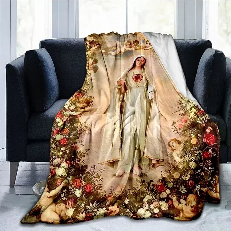 Cobertor Religioso Jesus Nossa Senhora e Sagrada Família - Conforto e Fé - 150x200 cm