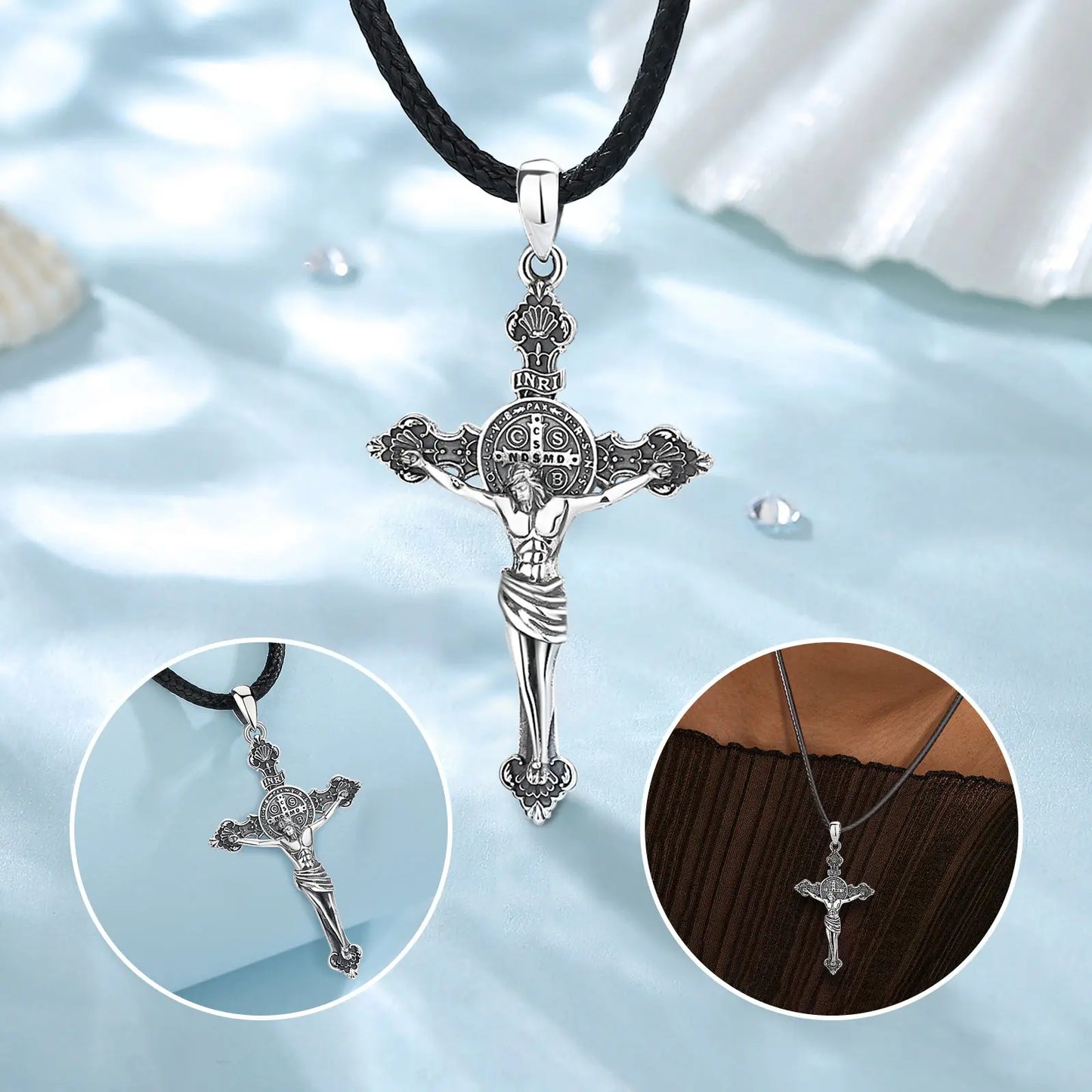 Colar de Prata 925 com Cruz de São Bento