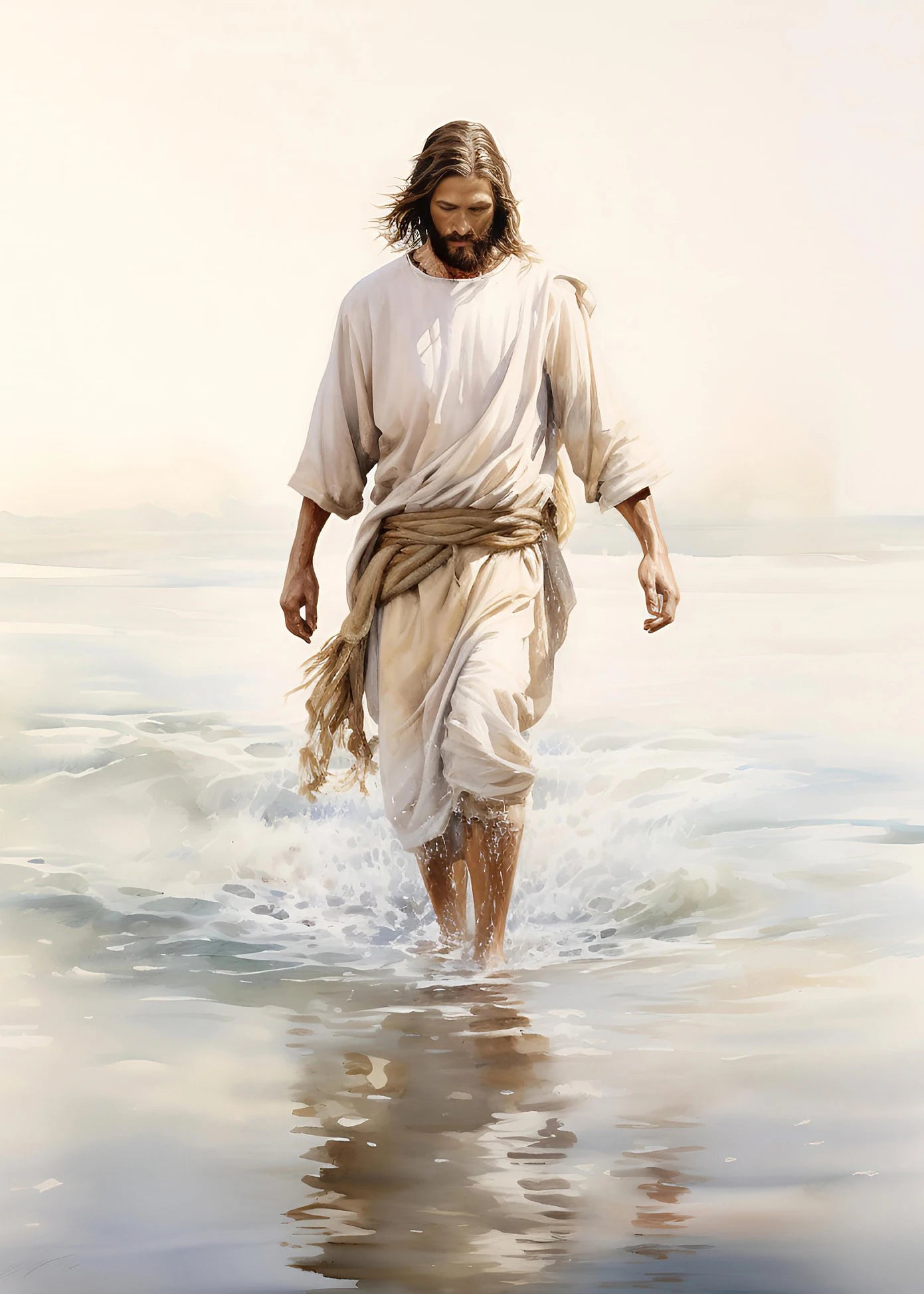 Pintura em Tela de Jesus Andando na Água
