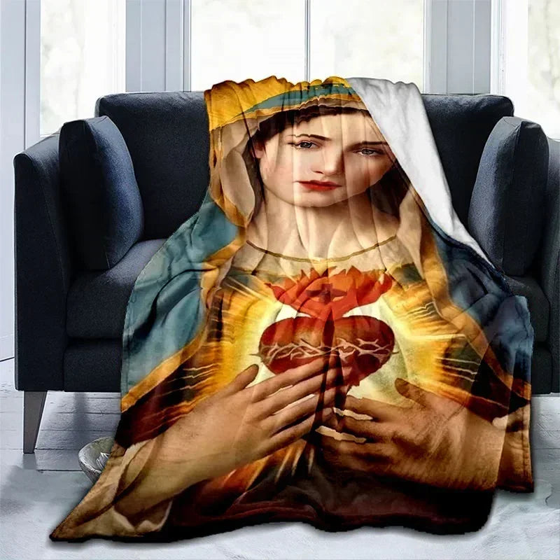 Cobertor Religioso Jesus Nossa Senhora e Sagrada Família - Conforto e Fé - 150x200 cm