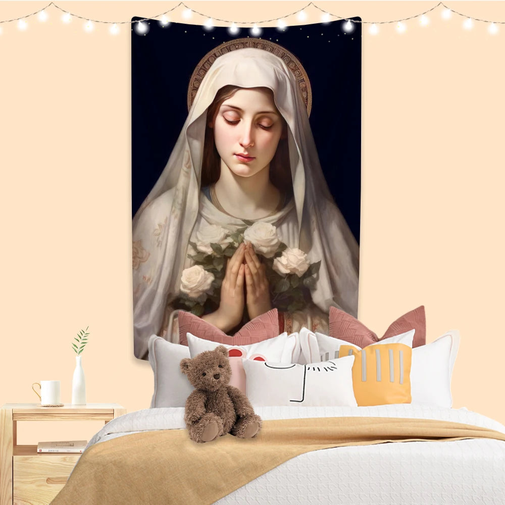 Tapeçaria Católica Virgem Maria para Decoração de Parede