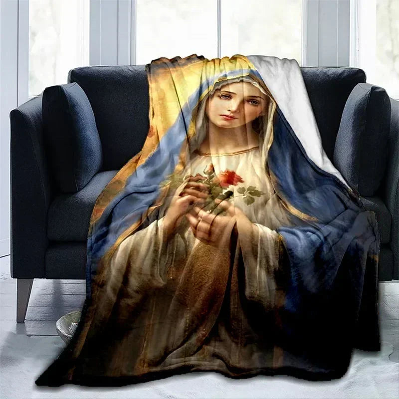 Cobertor Religioso Jesus Nossa Senhora e Sagrada Família - Conforto e Fé - 150x200 cm