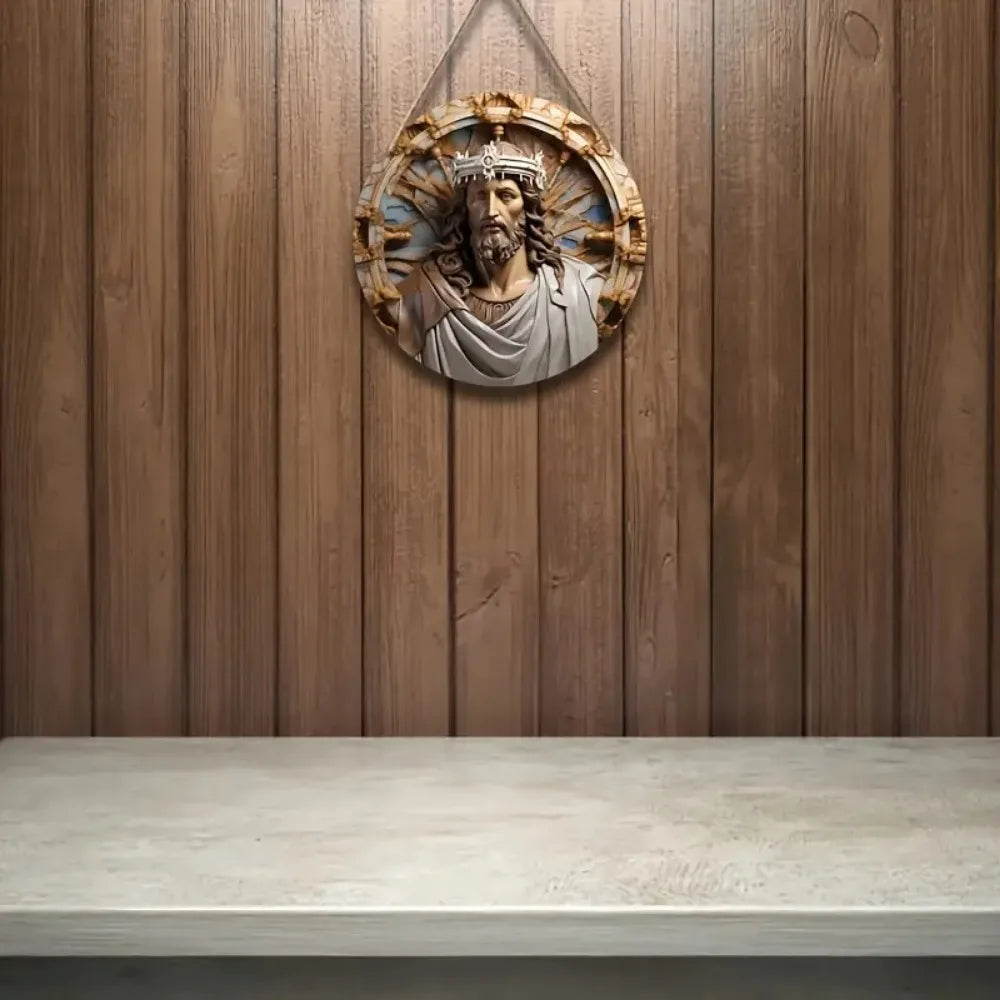 Placa Decorativa 2D de Jesus Cristo em Impressa Madeira - Estilo Retrô