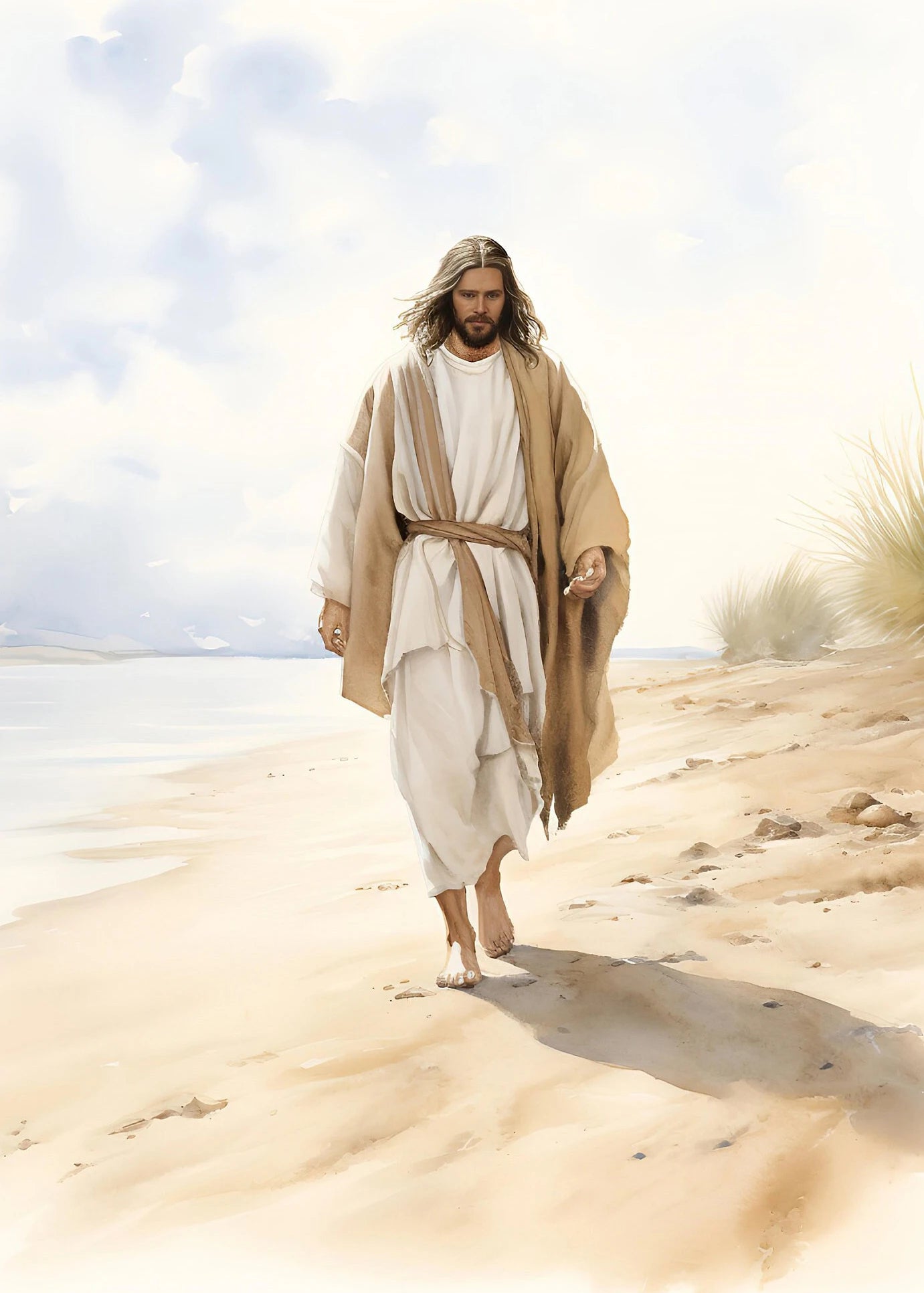 Pintura em Tela de Jesus Andando na Água