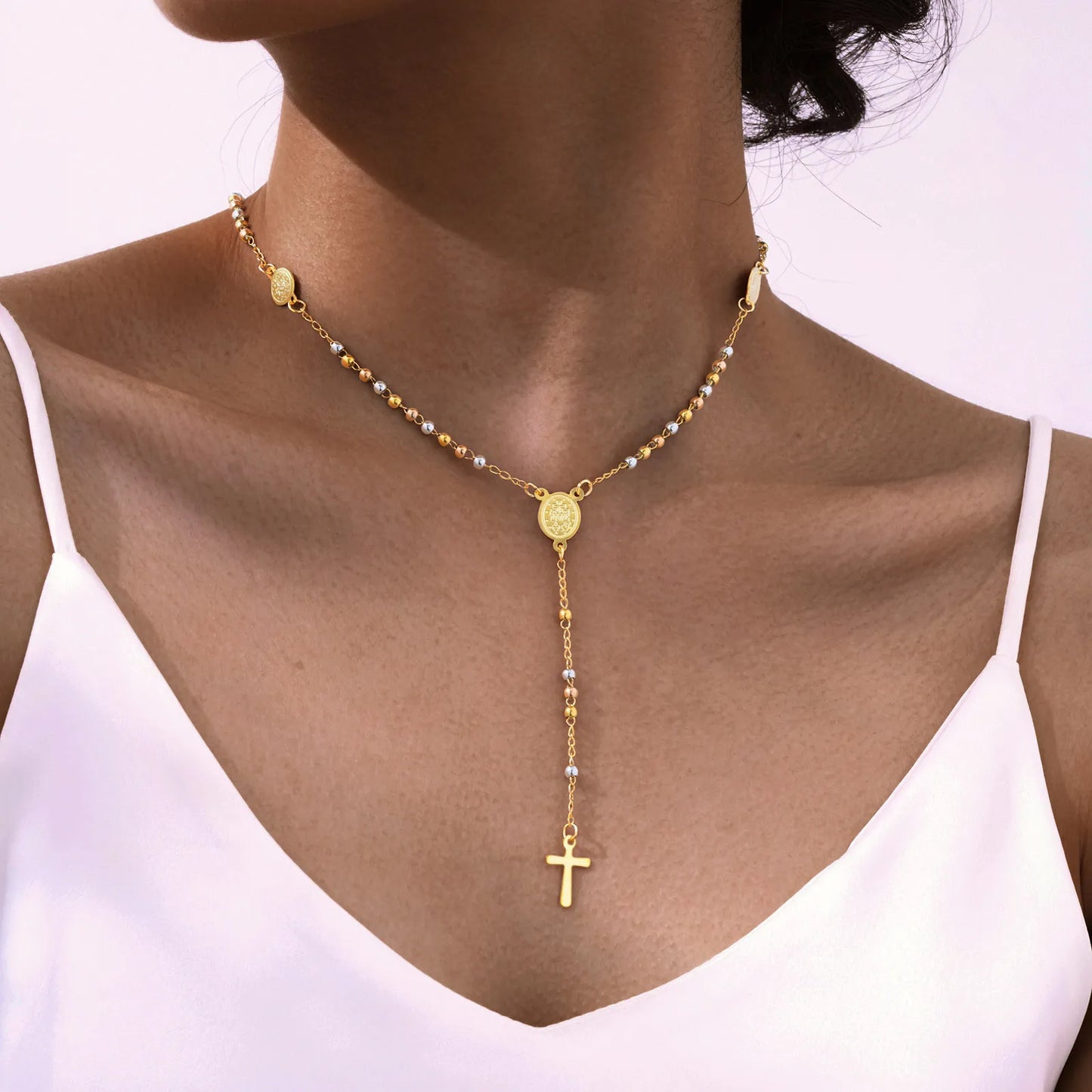 Colar Terço de Nossa Senhora de Guadalupe com Pingente de Cruz