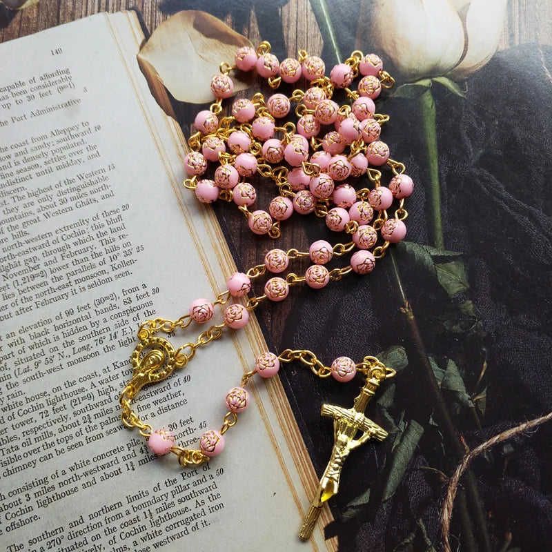 Terço Rosa e Dourado