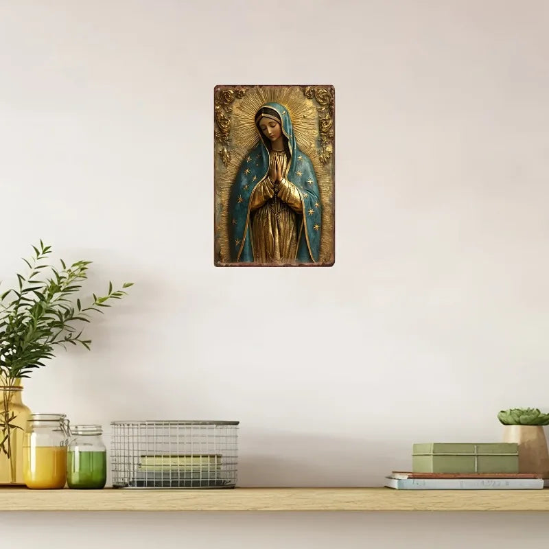 Placa Decorativa Nossa Senhora de Guadalupe em Tons Dourados