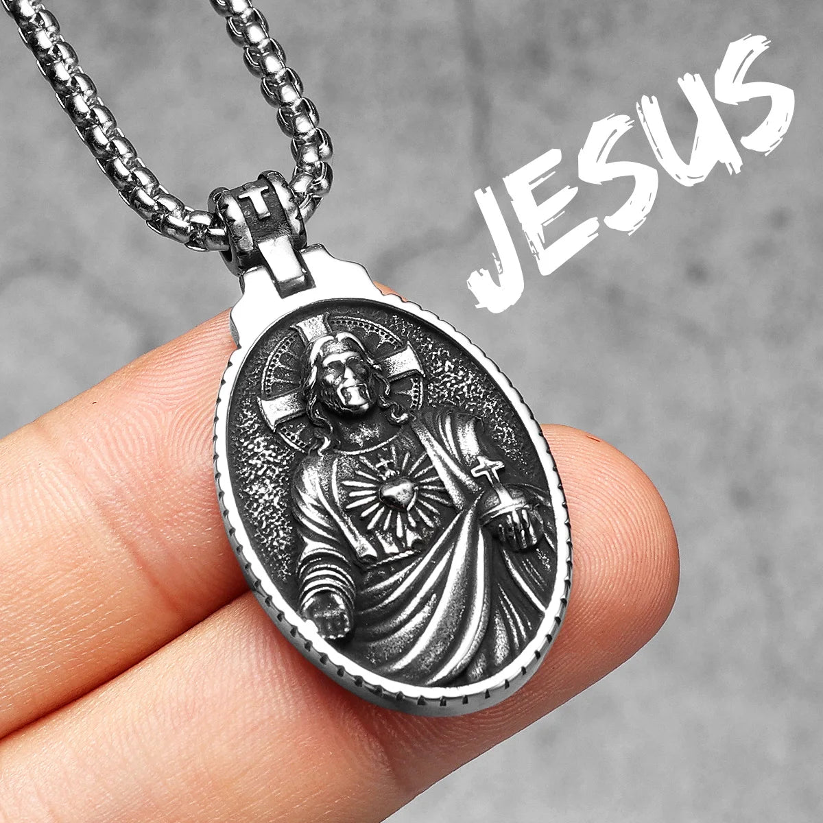 Colar Masculino Sagrado Coração de Jesus em Aço Inoxidável