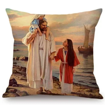 Jesus Cristo Retrato Almofada, Algodão, Linho, Pintura a Óleo, Arte Cristã, Decoração Do Carro, Fronha Home
