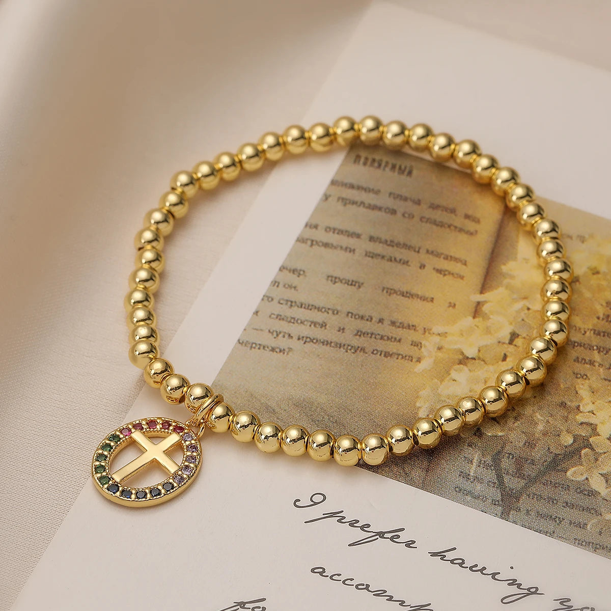 Mafisar-Banhado A Ouro Virgem Maria Cruz Pulseiras Pingentes para Mulheres, Corrente De Contas De Cobre, Presente Da Jóia Clássica, Nova Moda