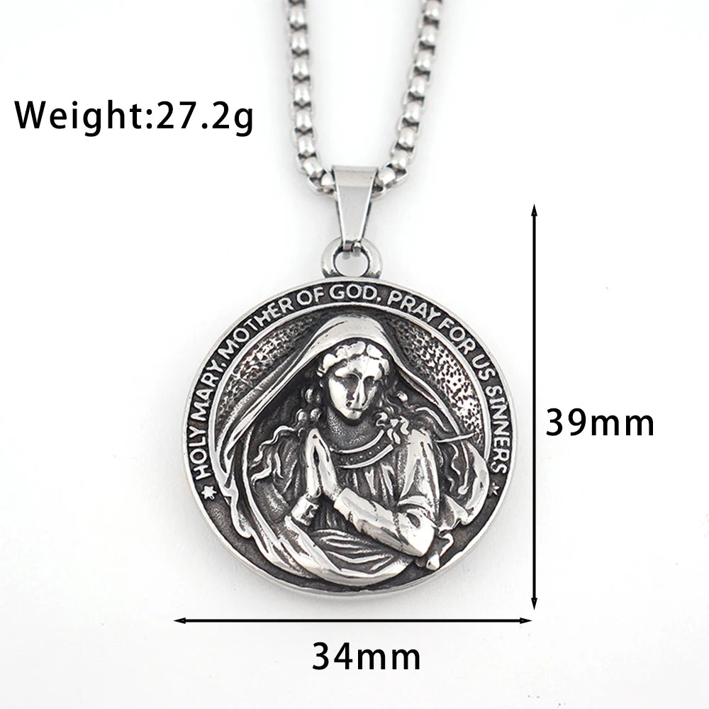 Colar Masculino de Aço Inoxidável Santa Maria Mãe de Deus
