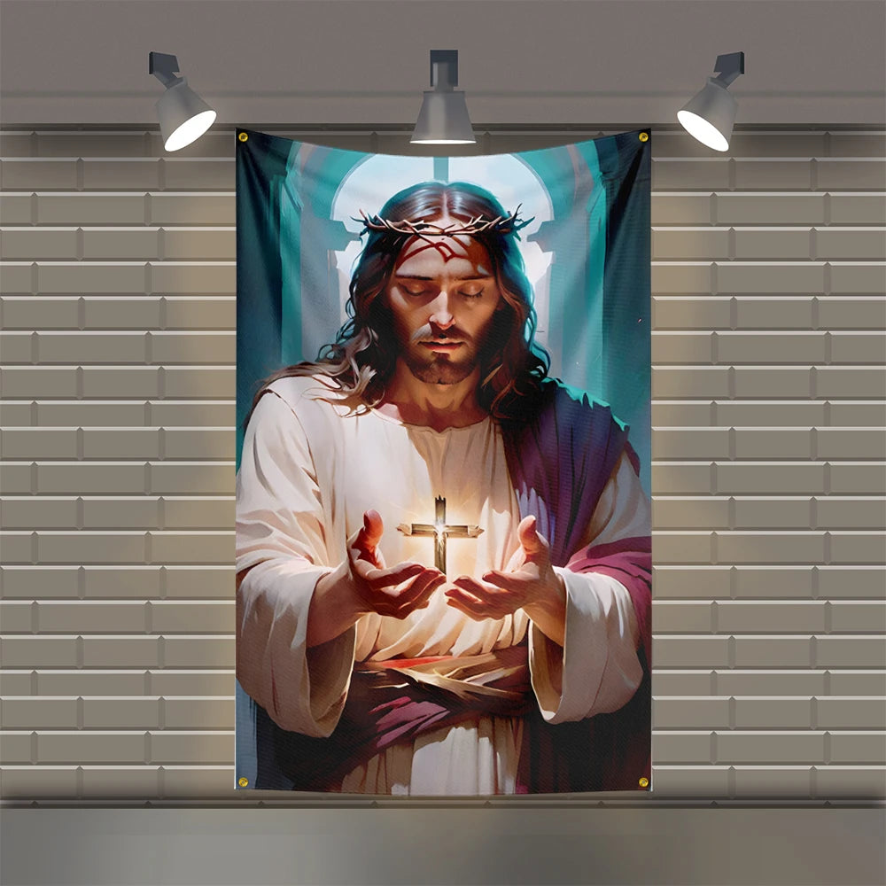 Bandeiras impressas em poliéster para decoração doméstica, Virgem Maria, Nossa Senhora de Guadalupe, Bandeira de Jesus, Auto 3x5 ft, apto para quarto, garagem, família, Alexa, 3x5 ft