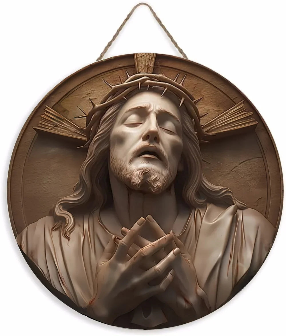 Placa Decorativa 2D de Jesus Cristo em Impressa Madeira - Estilo Retrô