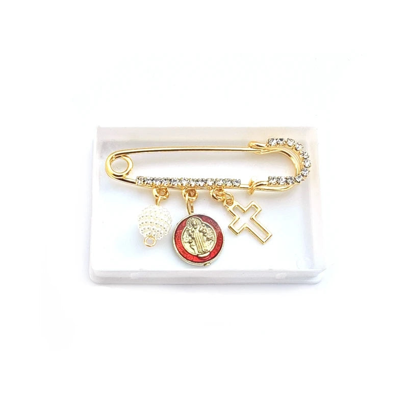 Broche Medalha São Bento com Cristais - Fé e Elegância