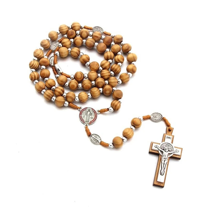 Terço de São Bento de Madeira 56cm com Crucifixo