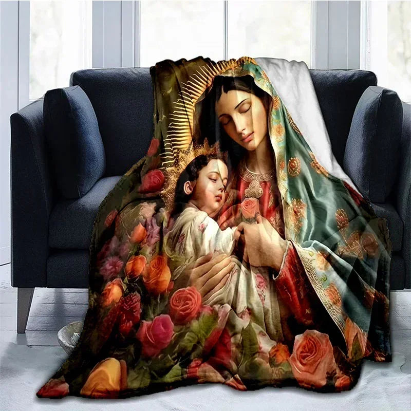 Cobertor Religioso Jesus Nossa Senhora e Sagrada Família - Conforto e Fé - 150x200 cm
