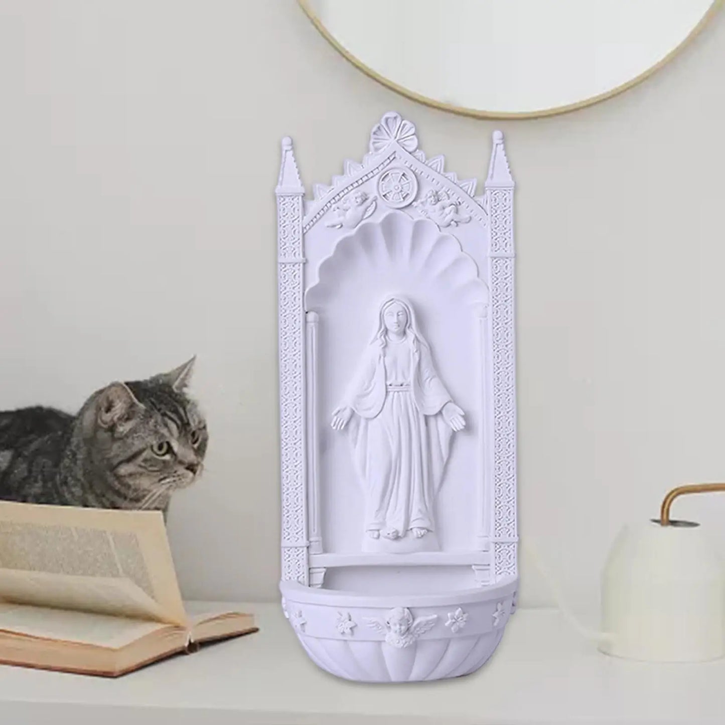 Pia Porta Água Benta de Resina da Virgem Maria