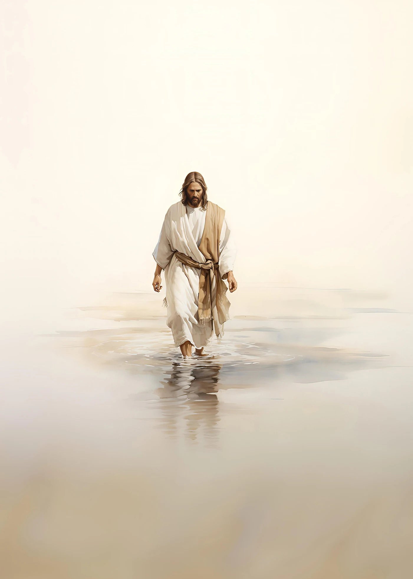 Pintura em Tela de Jesus Andando na Água