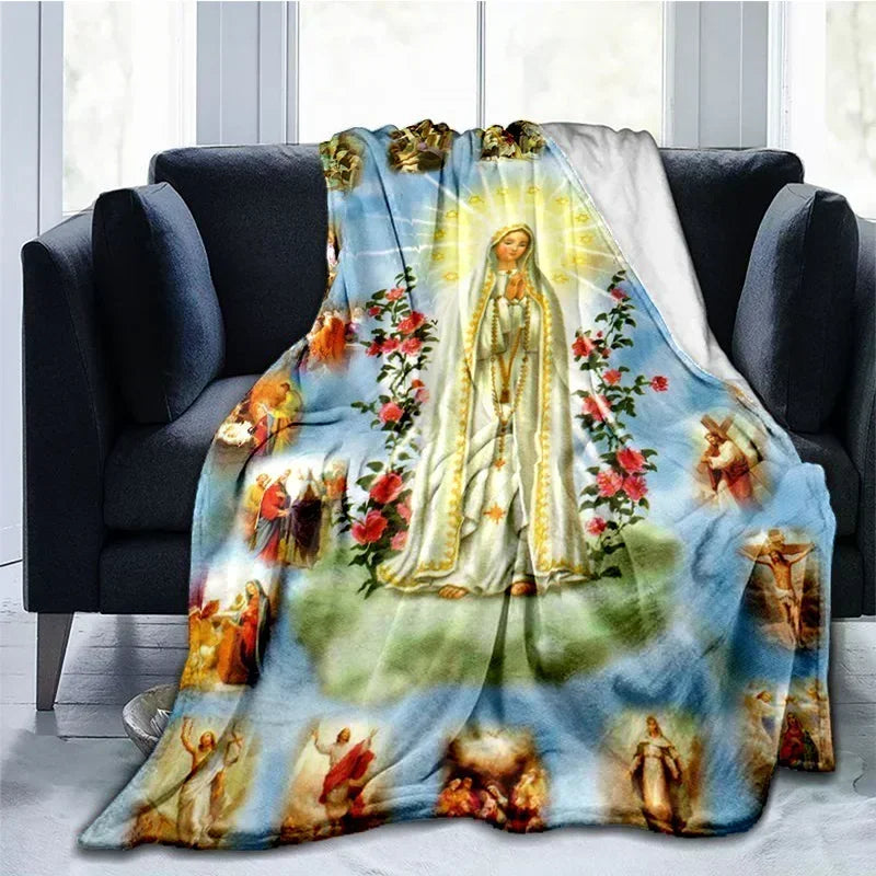 Cobertor Religioso Jesus Nossa Senhora e Sagrada Família - Conforto e Fé - 150x200 cm