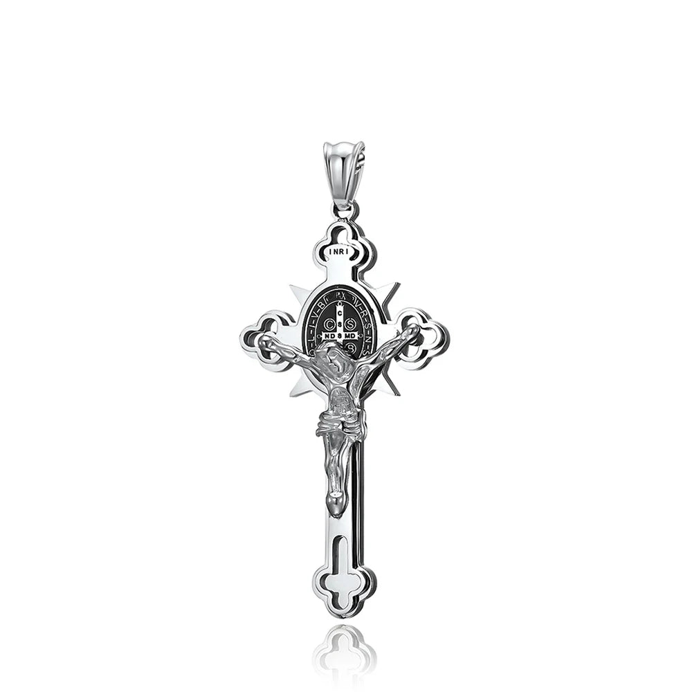 Colar Masculino com Cruz de São Bento em Aço Inoxidável 316L