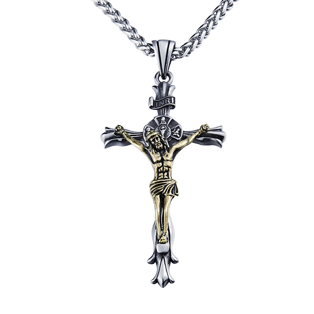 Vintage Jesus Cruz Colar Pingente para Homens, Aço Inoxidável, Punk Cruz, Colares Religiosos, Amuleto de Moda Jóias, Atacado, Novo