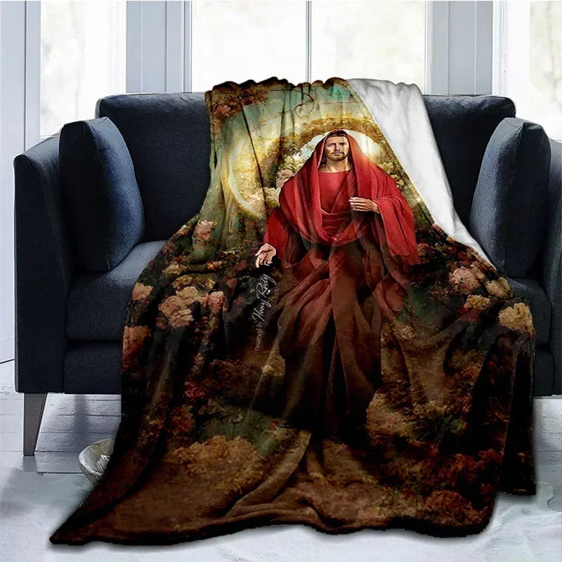 Cobertor Religioso Jesus Nossa Senhora e Sagrada Família - Conforto e Fé - 150x200 cm