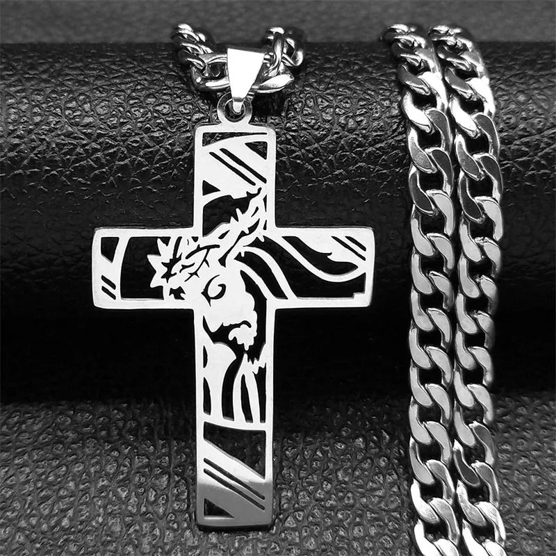 Colar Crucifixo Jesus em Aço Inoxidável Banhado a Ouro