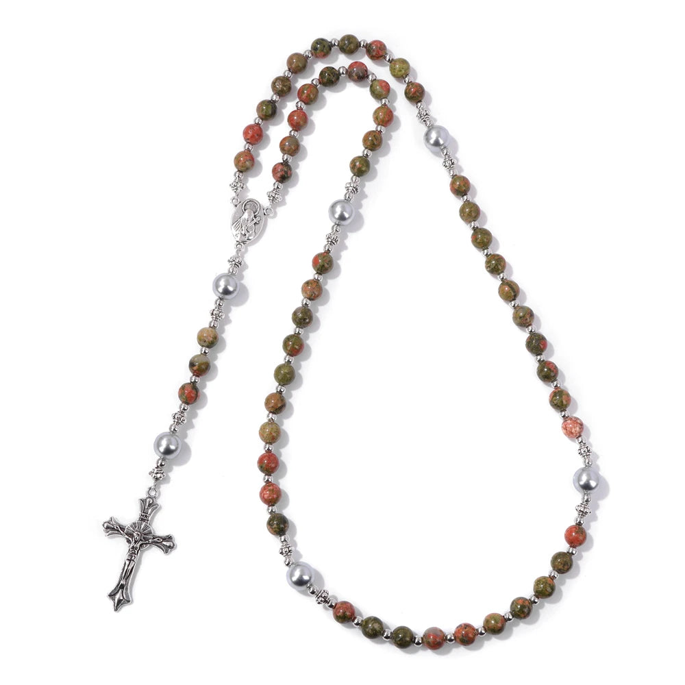 Terço de Nossa Senhora das Dores com Contas de Pedras Naturais