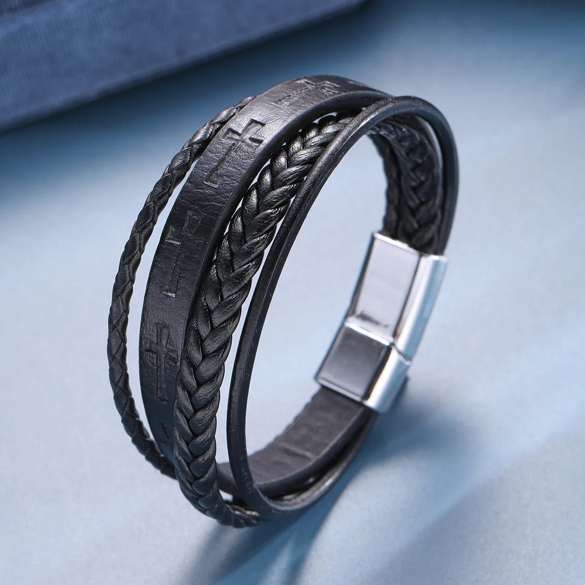 Pulseira Cruz de Couro Vintage Masculina