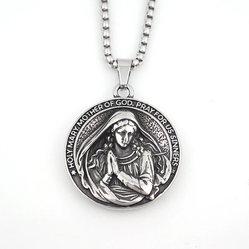 Colar Masculino de Aço Inoxidável Santa Maria Mãe de Deus