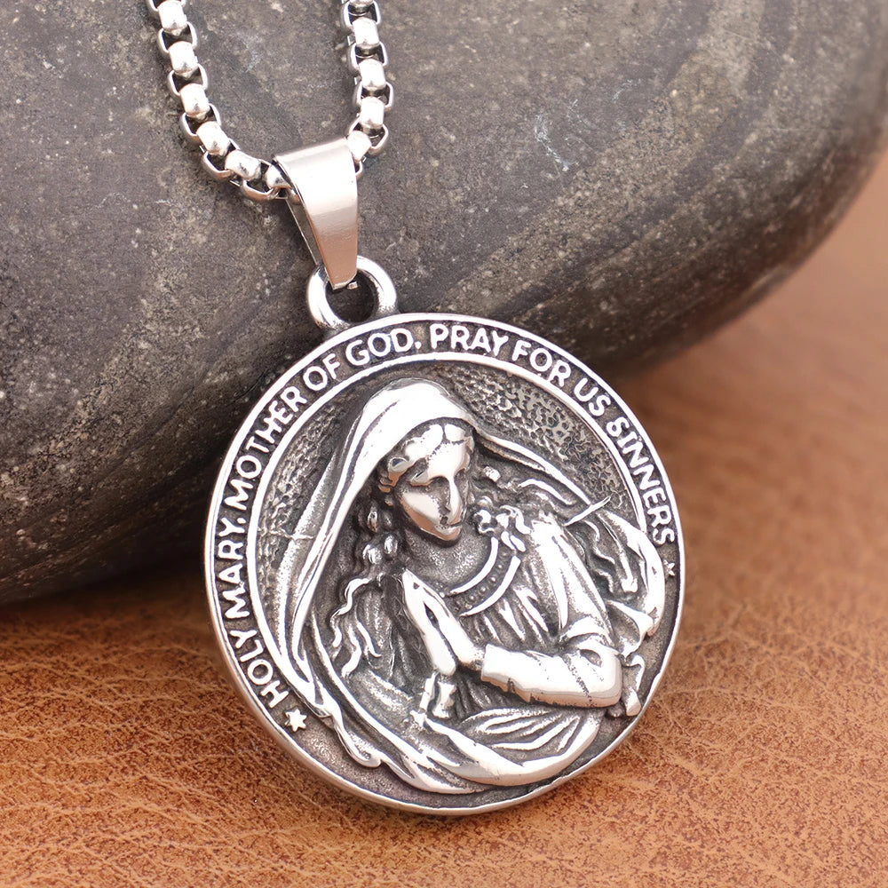 Colar Masculino de Aço Inoxidável Santa Maria Mãe de Deus