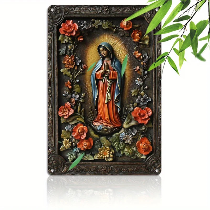 Placa Decorativa Nossa Senhora de Guadalupe com Flores