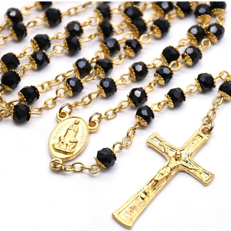 Terço de Nossa Senhora de Fátima Preto e Dourado