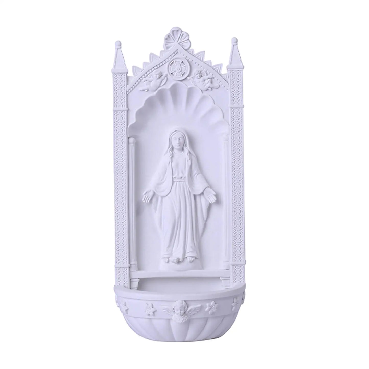 Pia Porta Água Benta de Resina da Virgem Maria